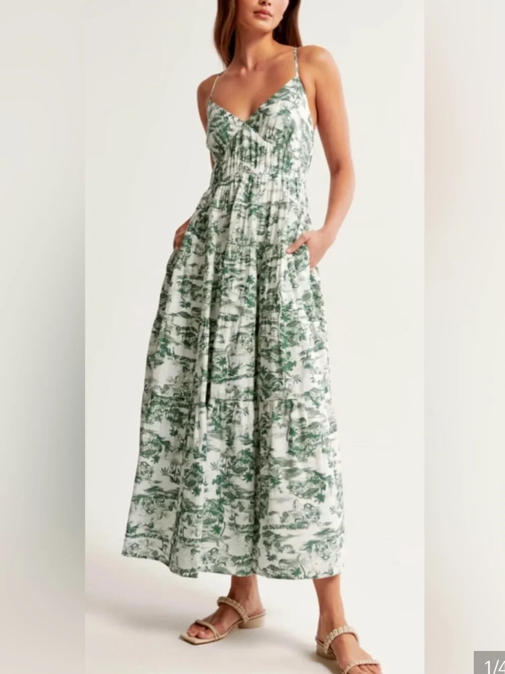 Abercrombie & Fitch Green White Tropical Print Babydoll Maxi Dress